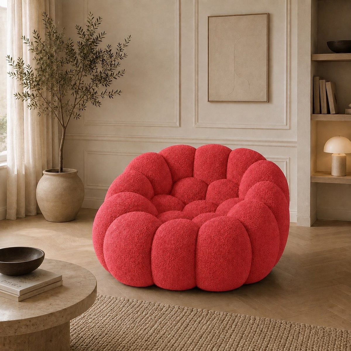 Maille bouclette / Rouge corail