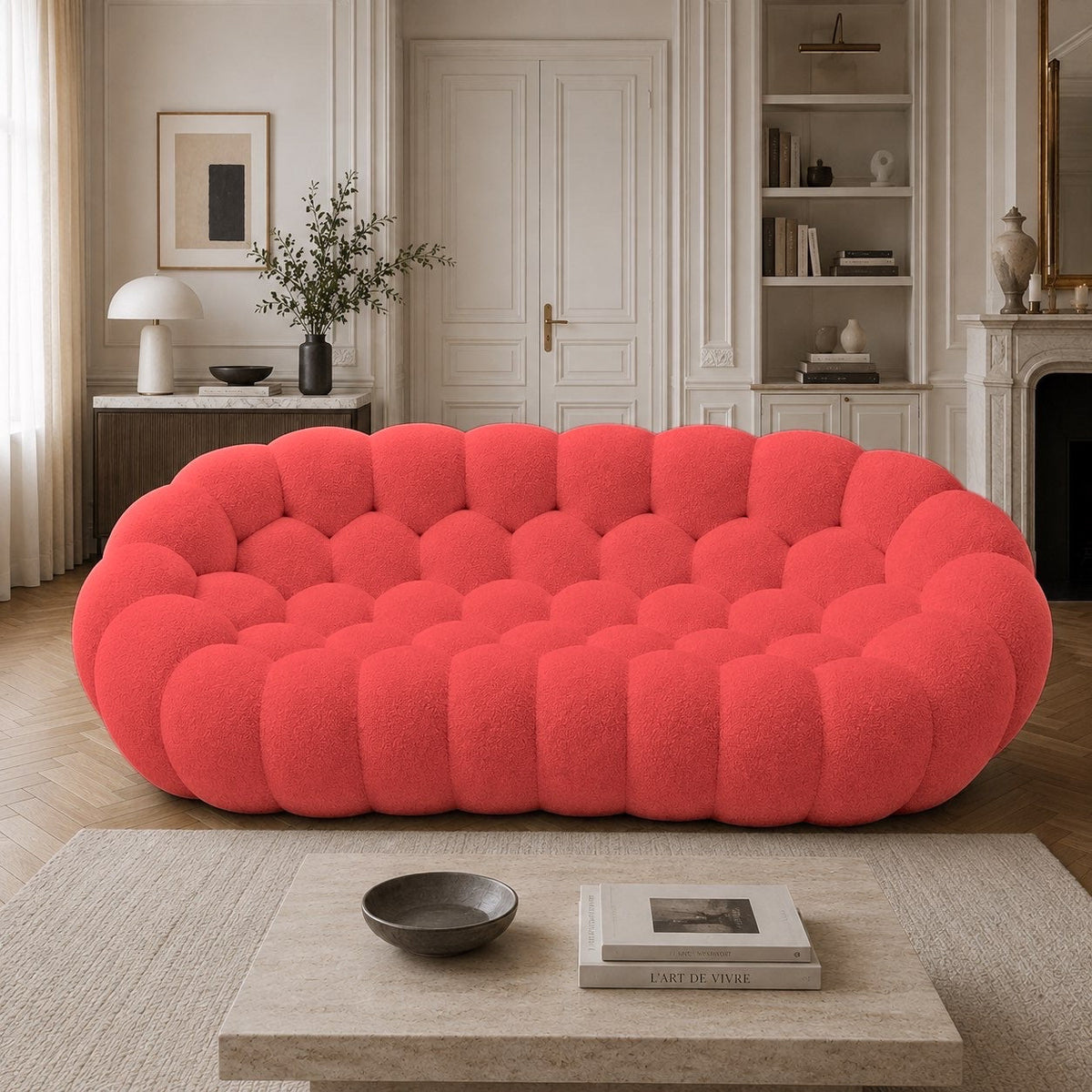 Maille bouclette / Rouge corail